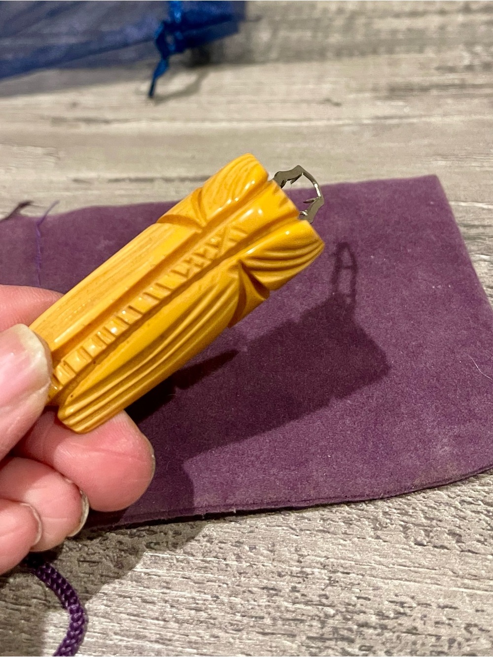 Baclite Carved clip- brooch